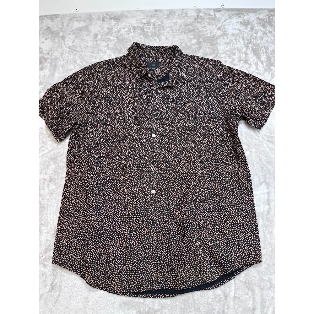 Obey Button Up Shirt Mens Size Large Black With Brown Dots Short Sleeve EUC